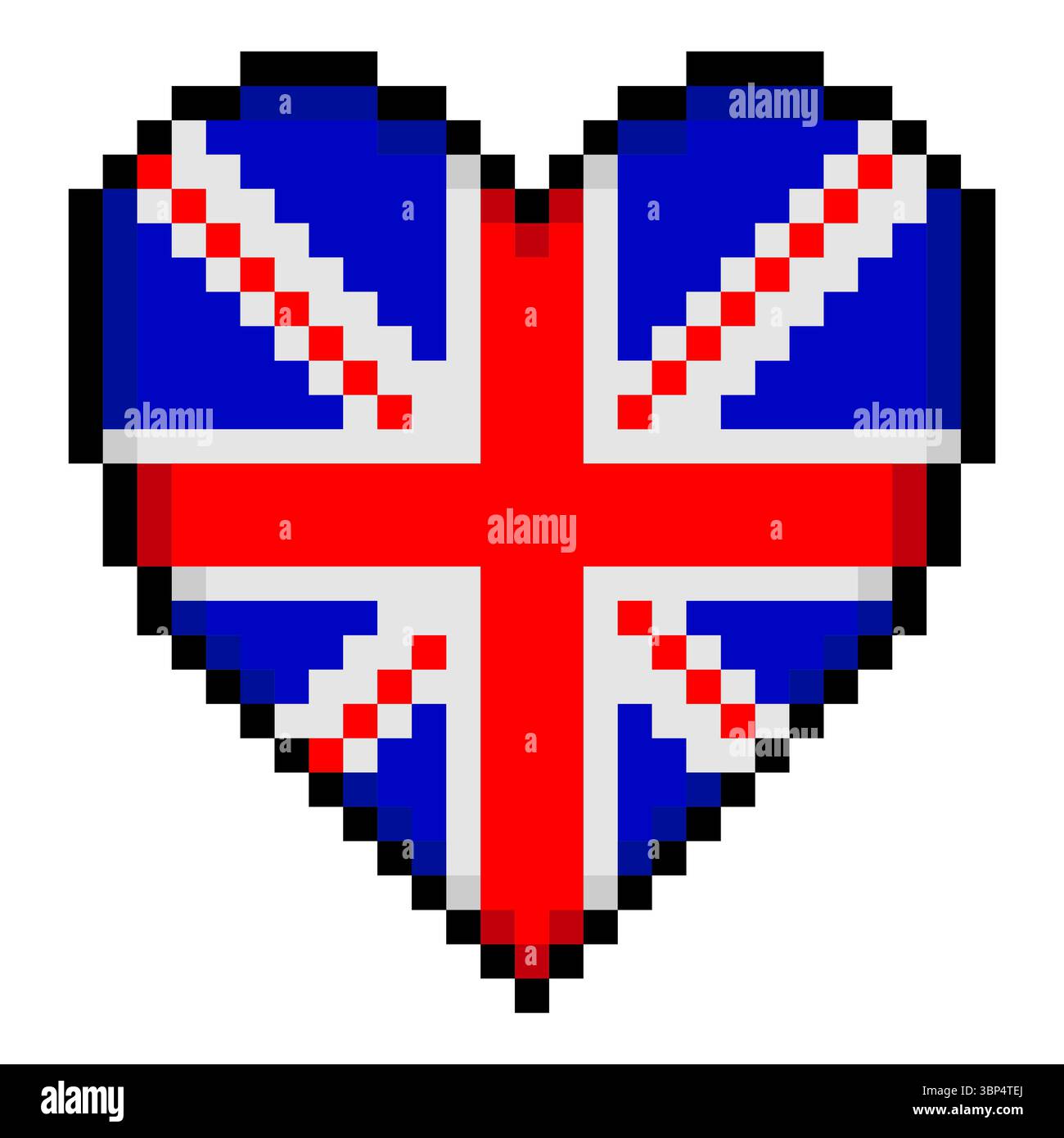 United Kingdom flag with heart shape in pixel art style Stock Vector