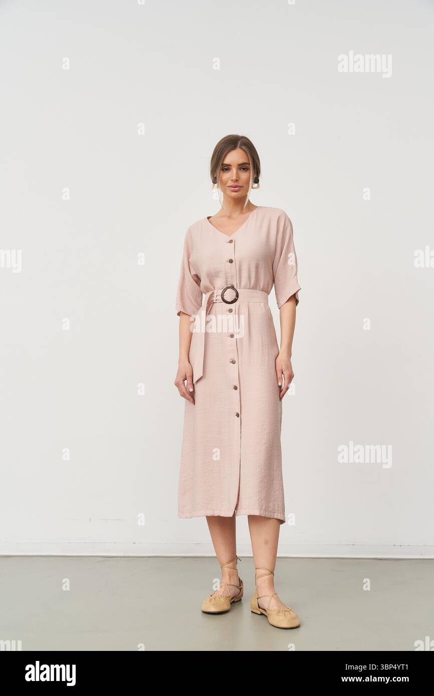 knee length dresses for ladies Linen Baby Dress West London Chic Beige main image 0