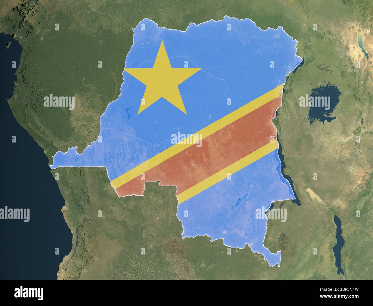 Country of Congo DRC as seen from space overlayed with its national ...