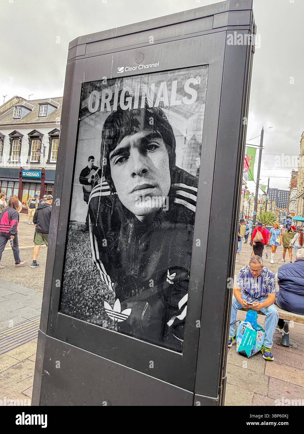 Adidas Digital Advertising Display Featuring Gallagher Brothers in Cardiff During Oasis Live ’25 Tour - Smartphone Captured Stock Image