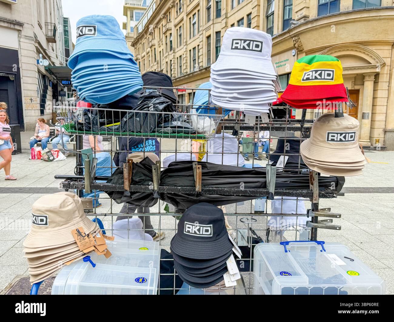 Oasis Merchandising Stalls on the Streets of Cardiff During Oasis Live ’25 Reunion Tour - Smartphone Captured Stock Image