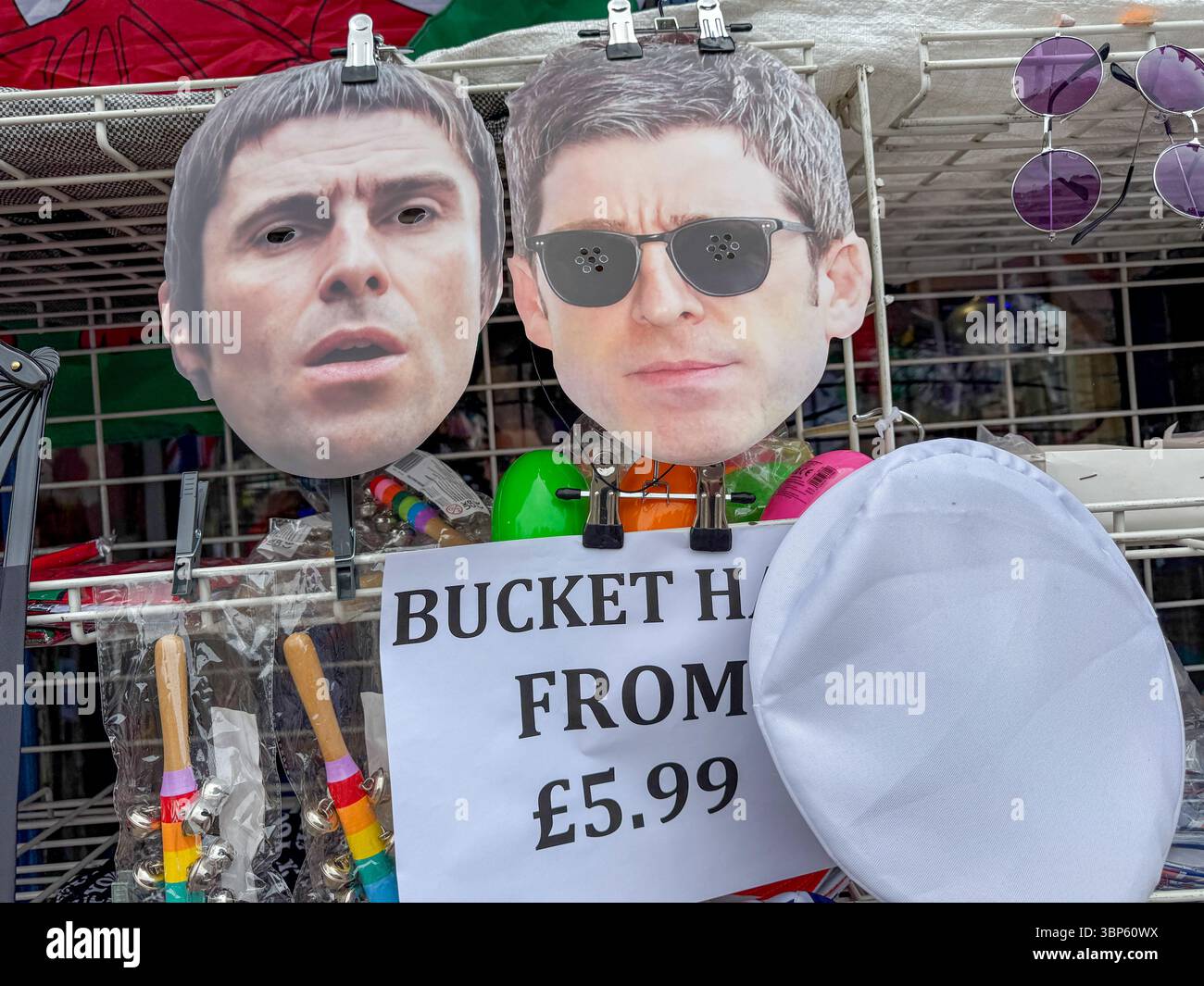 Oasis Merchandising Stalls on the Streets of Cardiff During Oasis Live ’25 Reunion Tour - Smartphone Captured Stock Image