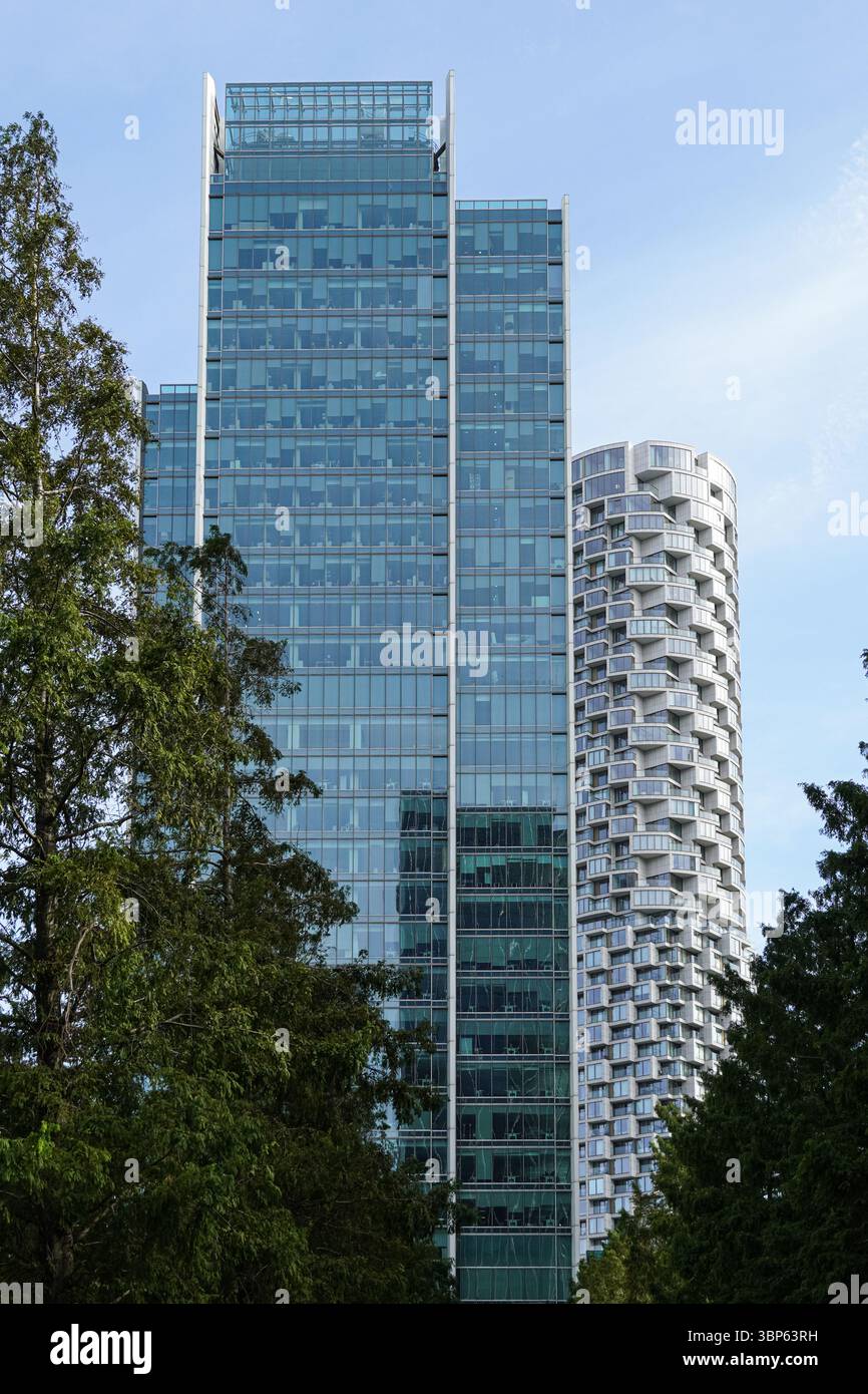 Office and residential skyscrapers in Canary Wharf, London England ...