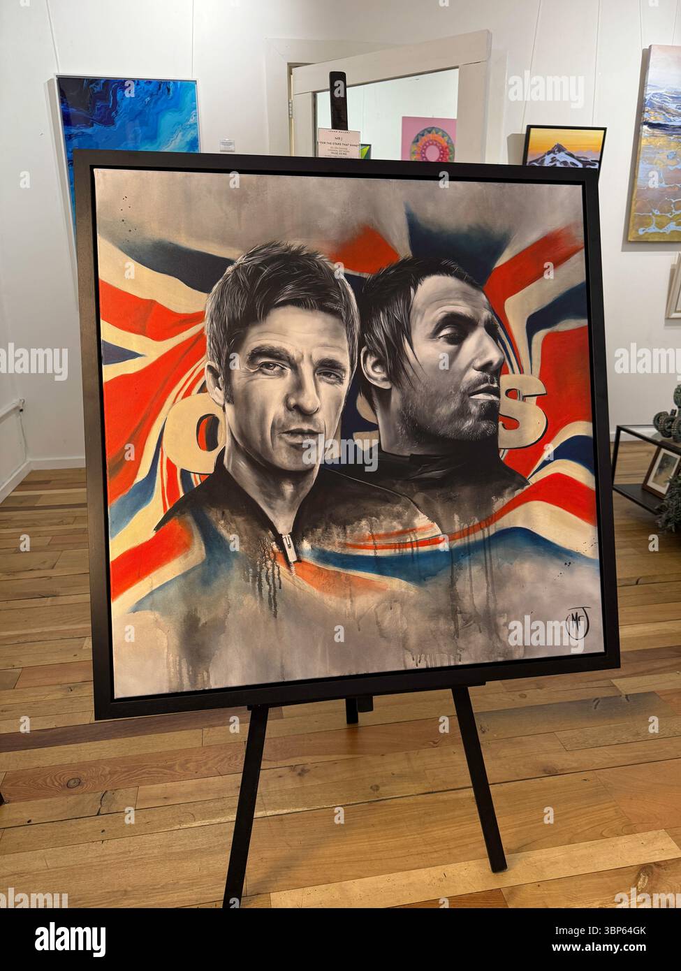 Oasis Paintings and Artwork on Display at Morgan Arcade Gallery Cardiff During Reunion Live '25 Tour Day - Smartphone Captured Stock Image