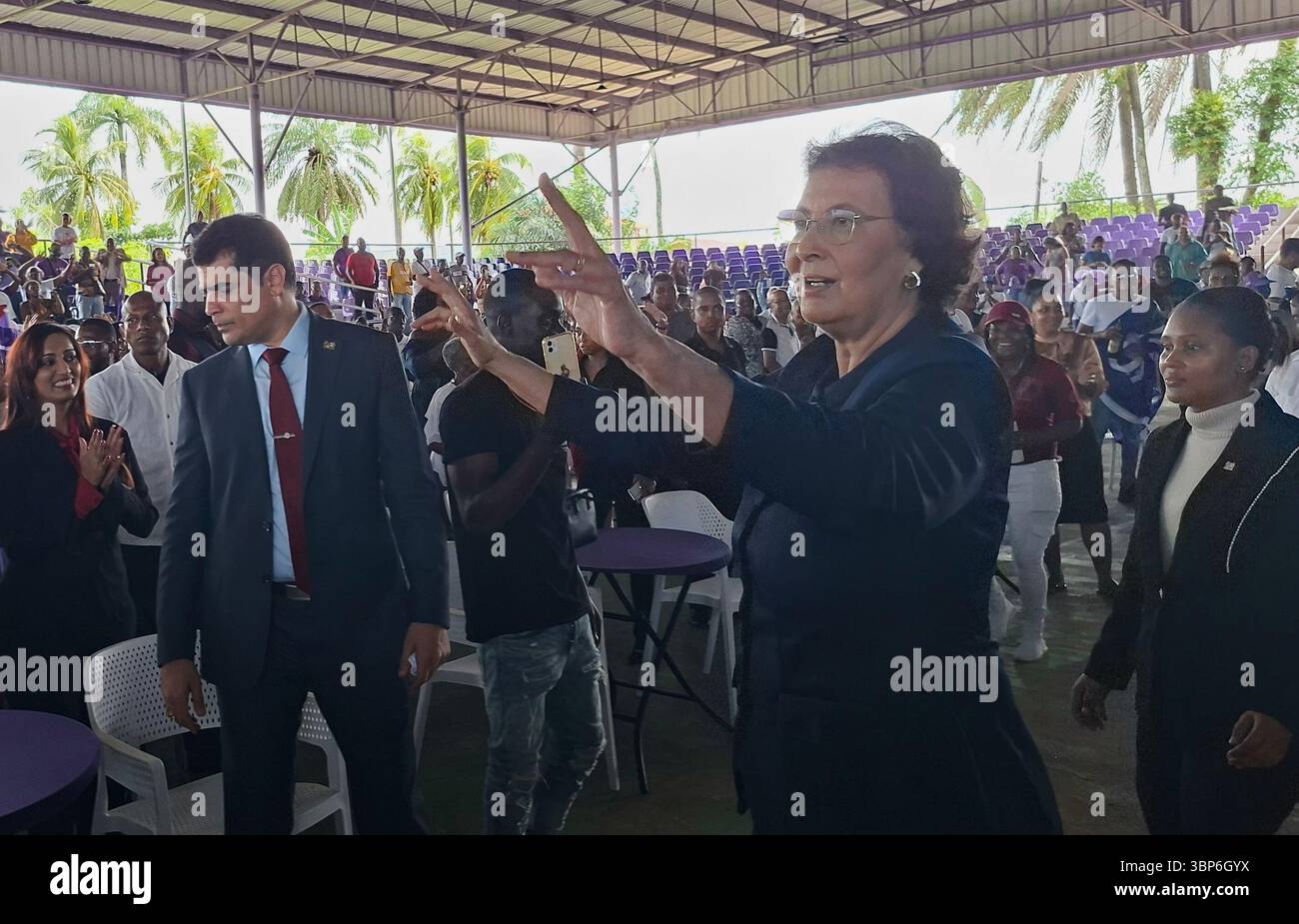 Suriname's new President Jennifer Geerlings-Simons greets people in a ...