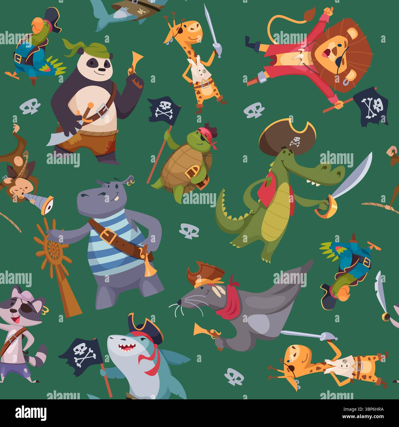 Pirates pattern. seamless background with cartoon pirate animals Stock ...