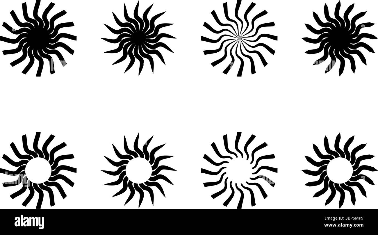Spinner groovy sun symbols. Round swirl icons. Fan, propeller, cooler ...