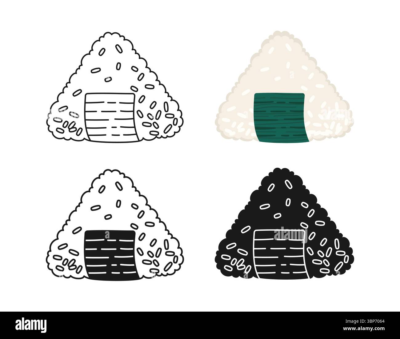 Sushi onigiri classic with rice nori seaweed symbol cartoon set ...