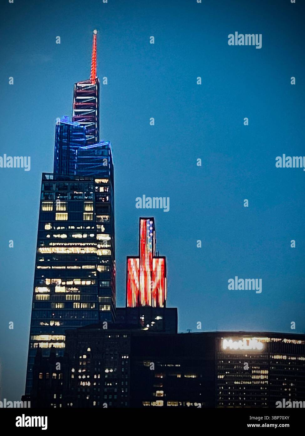 New York City lights up red, white and blue to celebrate United States Independence Day, 2025 - Smartphone Captured Stock Image