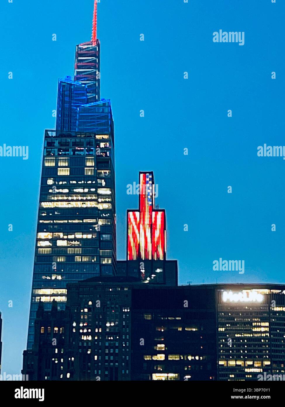 New York City lights up red, white and blue to celebrate United States Independence Day, 2025 - Smartphone Captured Stock Image