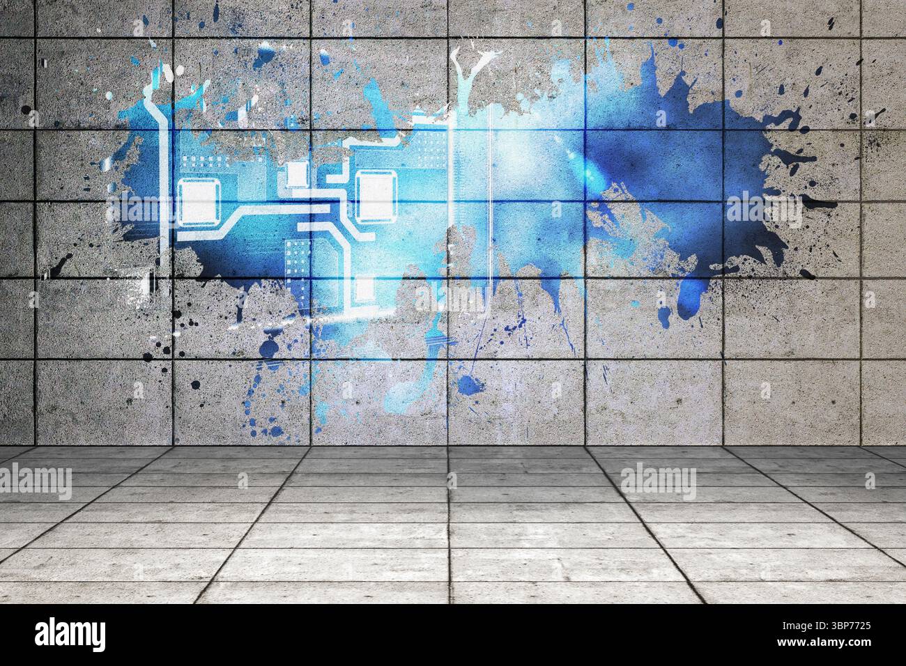 Splash on wall revealing technology interface Stock Photo Alamy