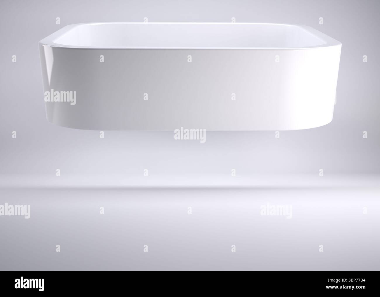 White rectangular podium is hovering in minimalist digital studio, showing glossy rounded corners Stock Photo