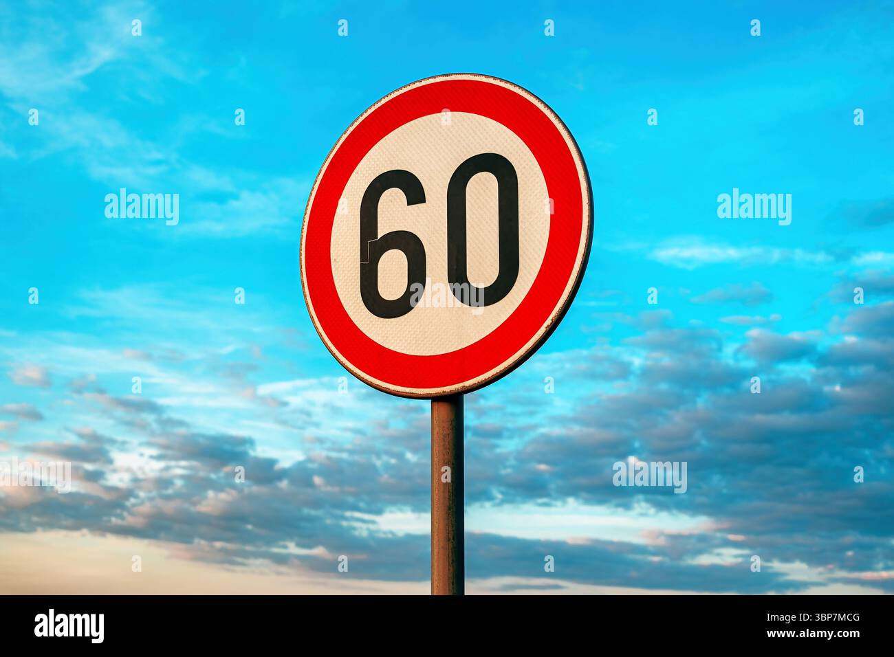 Speed limit traffic sign with number sixty for 60 kmph restriction ...