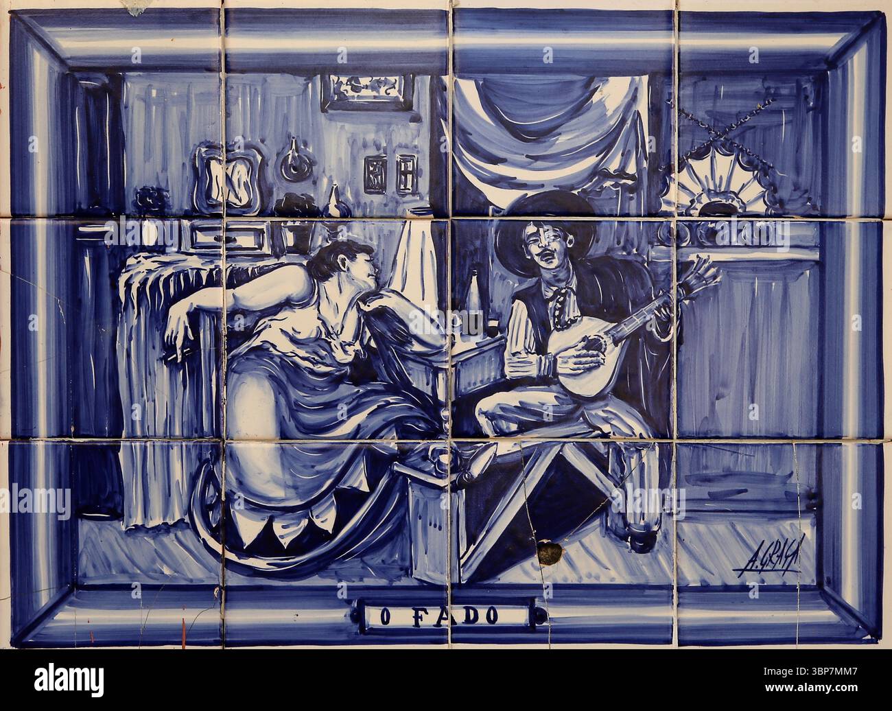 Blue portuguese tile. Fado. Lisbon. Portugal. Stock Photo