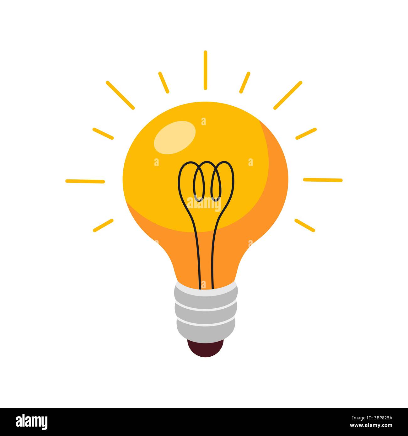 Burning light bulb surrounded by rays of light. Flame energy in a light bulb. Idea, education, knowledge concept. Stock Vector