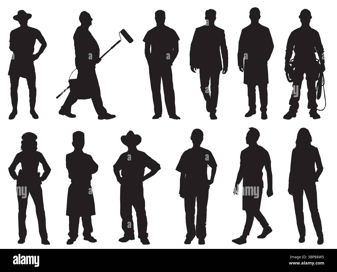 silhouette of different occupational people Stock Vector