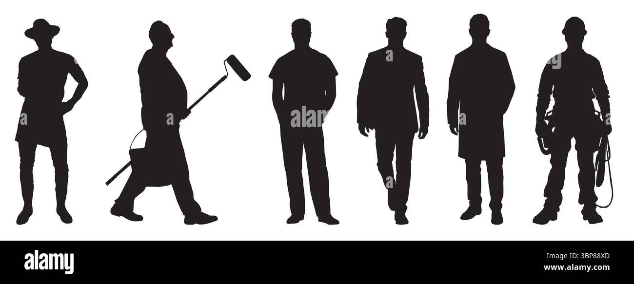 silhouette of different occupational people Stock Vector