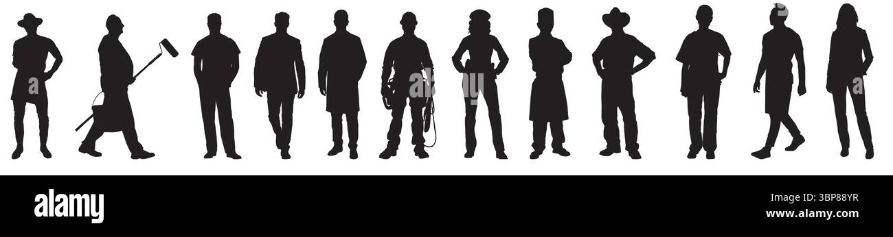 silhouette of different occupational people Stock Vector