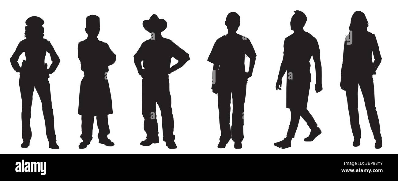 silhouette of different occupational people Stock Vector