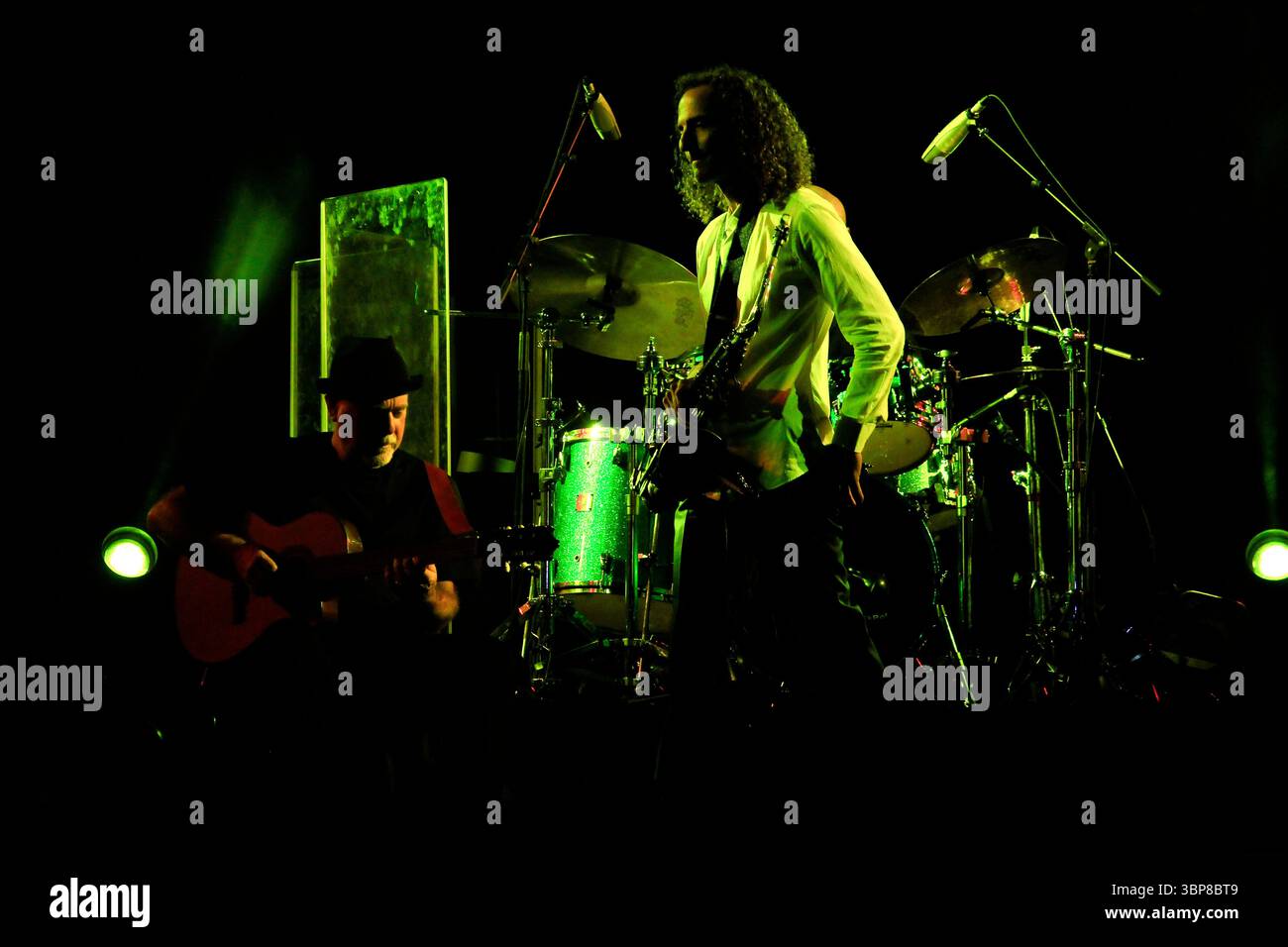 Appearance of a distinctive hair style musician from Seattle United States Kenny G in the Prambanan Jazz International Music Festival event. Stock Photo