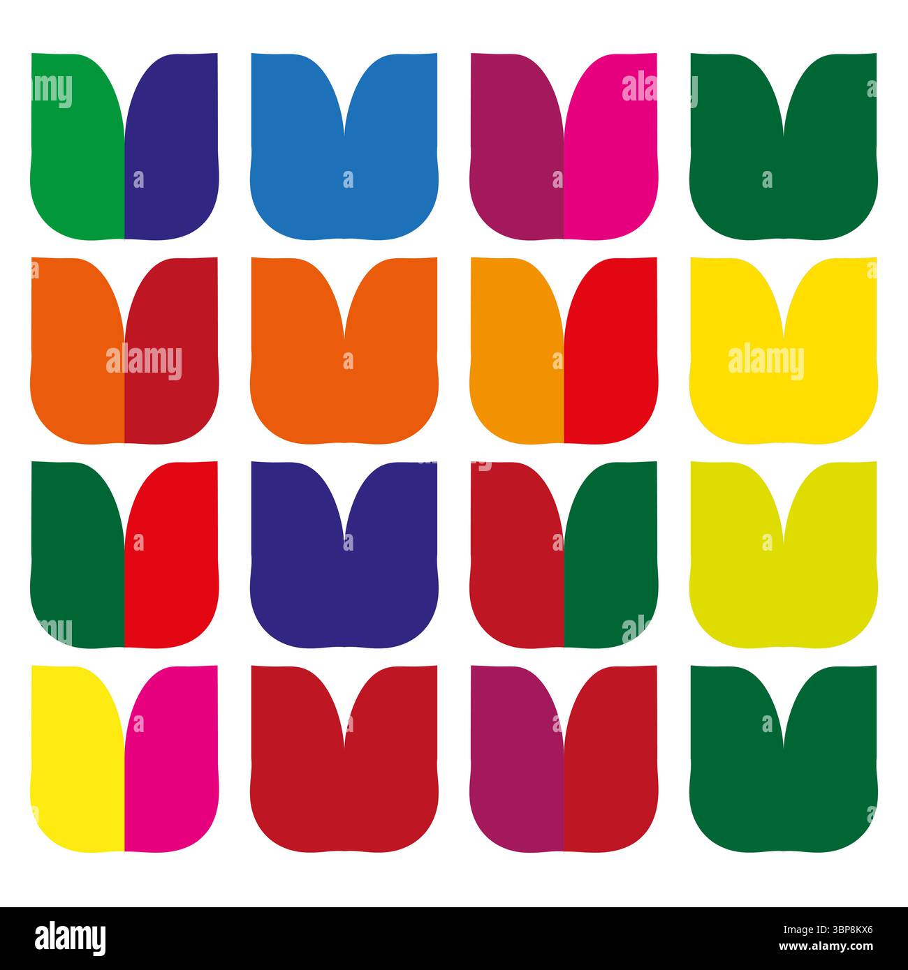 Polychromatic tulip mosaics. Circular blossom tessellation. Vibrant horticultural Vector. Seamless decorative patterning. Stock Vector