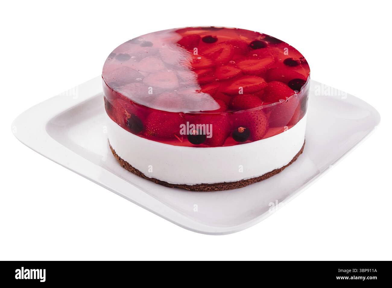 Food, Frischer Erdbeerkuchen mit Johannisbeergelee auf einem Teller ... Food, Frischer Erdbeerkuchen mit Johannisbeergelee auf einem Teller ...