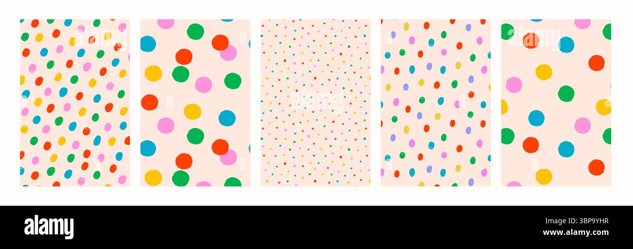 Colorful confetti dot seamless backgrounds. Seamless vector polka dot patterns for wrapping paper, kids room, fabric, stationery. Fun and simple art Stock Vector