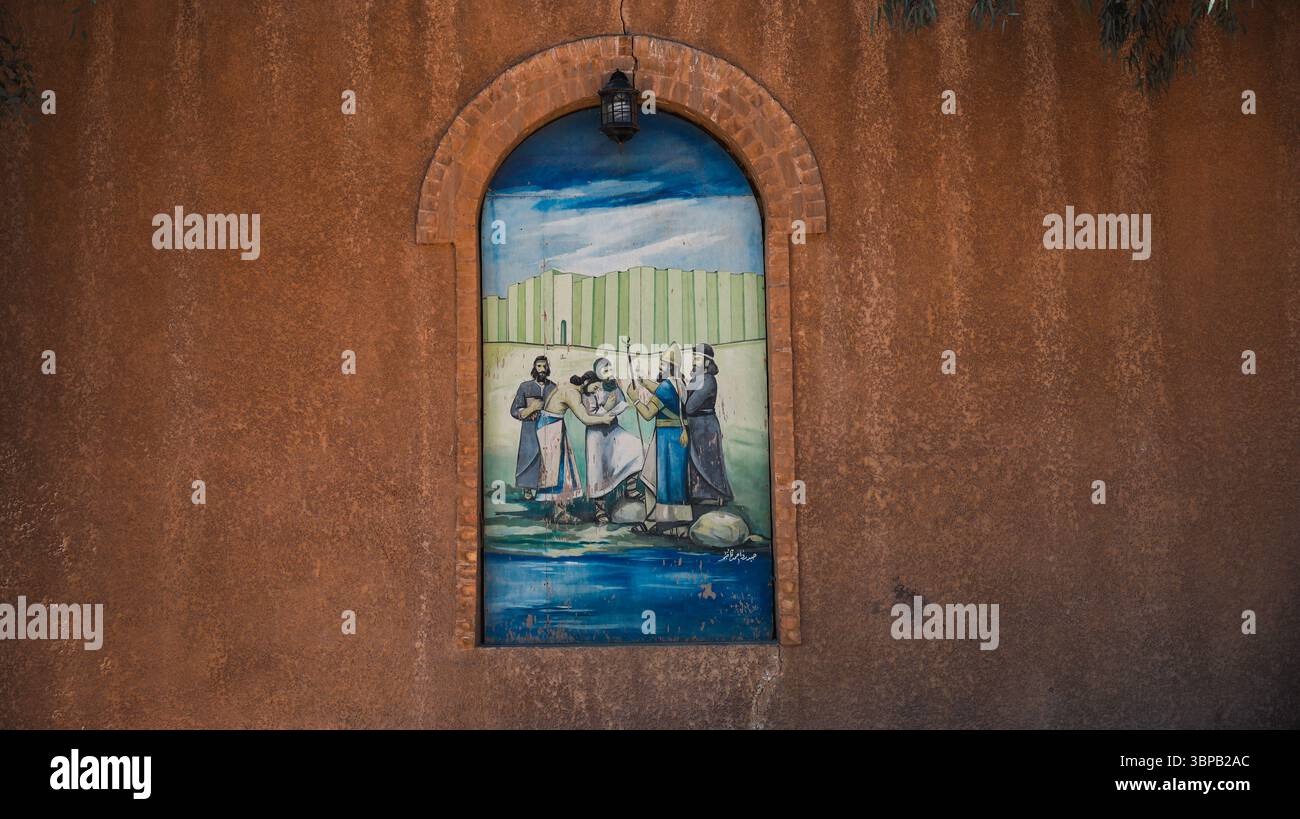 View of A vibrant mural depicts ancient Babylons daily life, showcasing ...