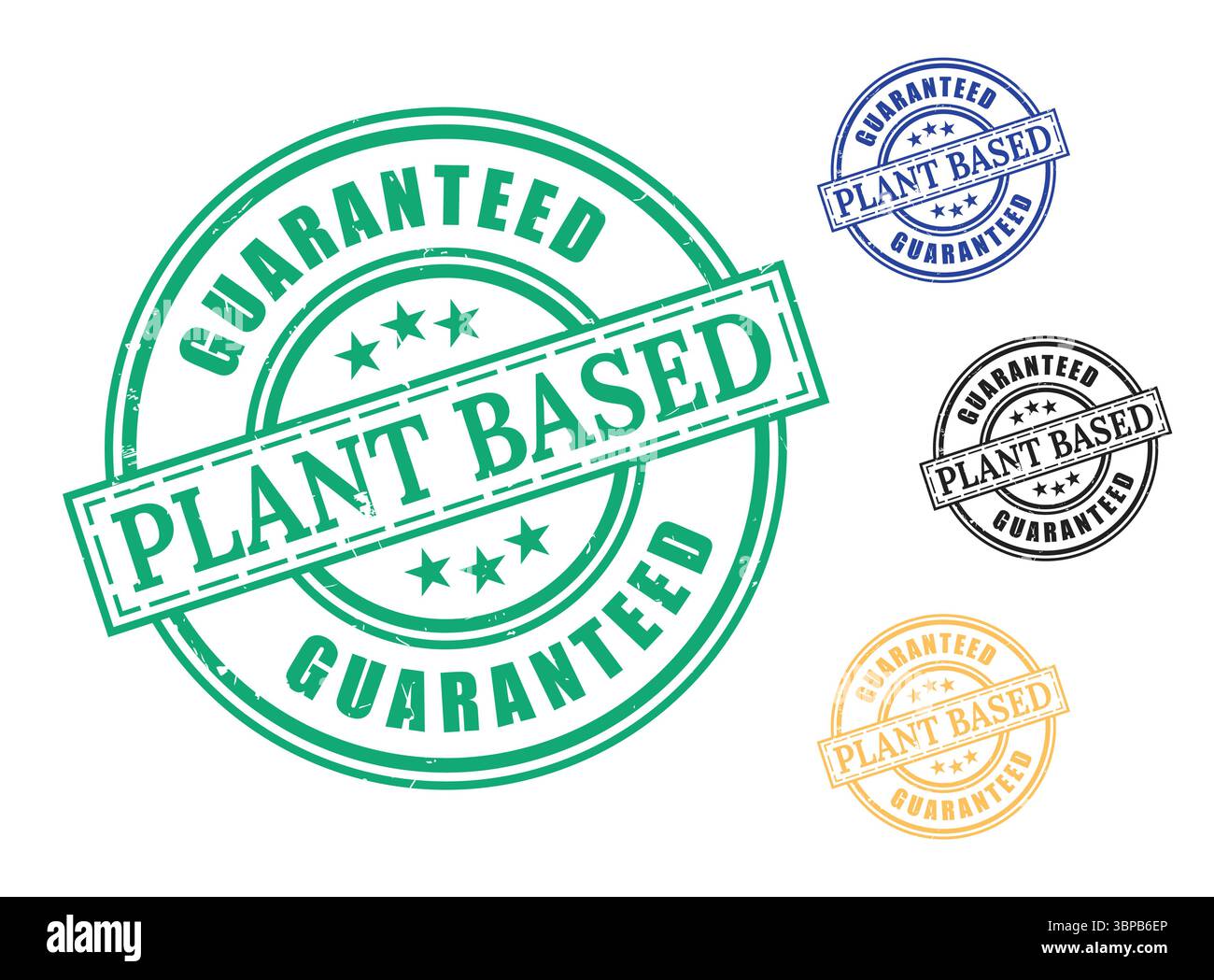 Natural Vegan Guarantee Badges, Plant-Based Certification Vector Set Stock Vector
