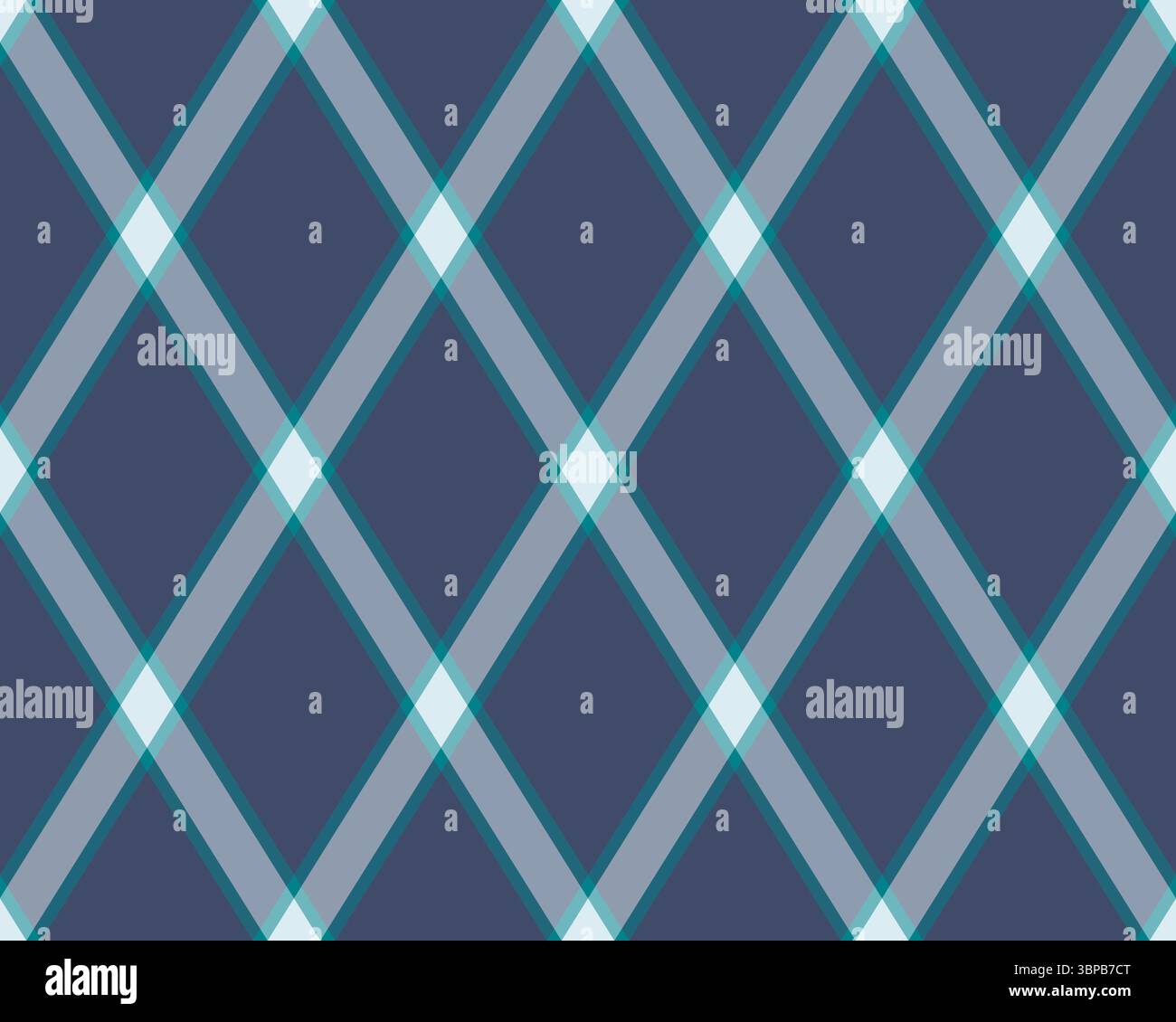 Elegant diamond plaid pattern in cool teal and gray on a navy background. Perfect for textile designs, website backgrounds, or stylish stationery. Cre Stock Vector