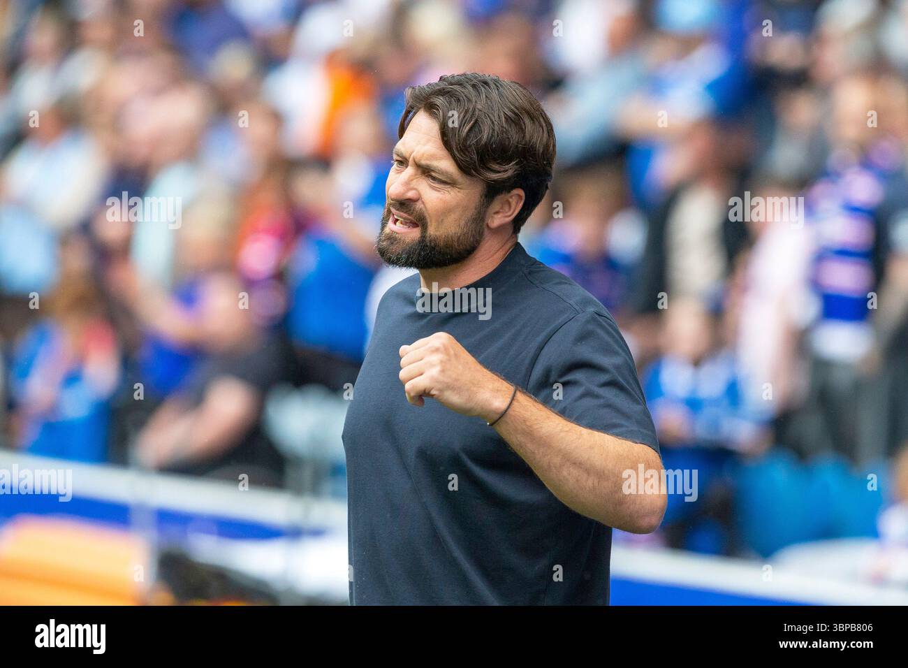 RUSSELL MARTIN, head coach of Rangers football club, Glasgow, Scotland. Image taken in Ibrox stadium during Rangers first game with Martin as coach. Stock Photo