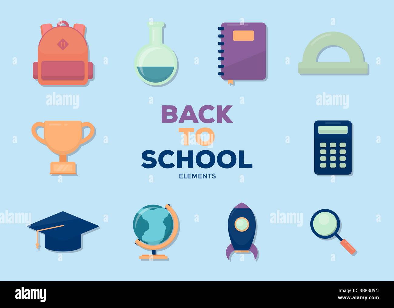 Back to school design element set on blue background. School themed ...