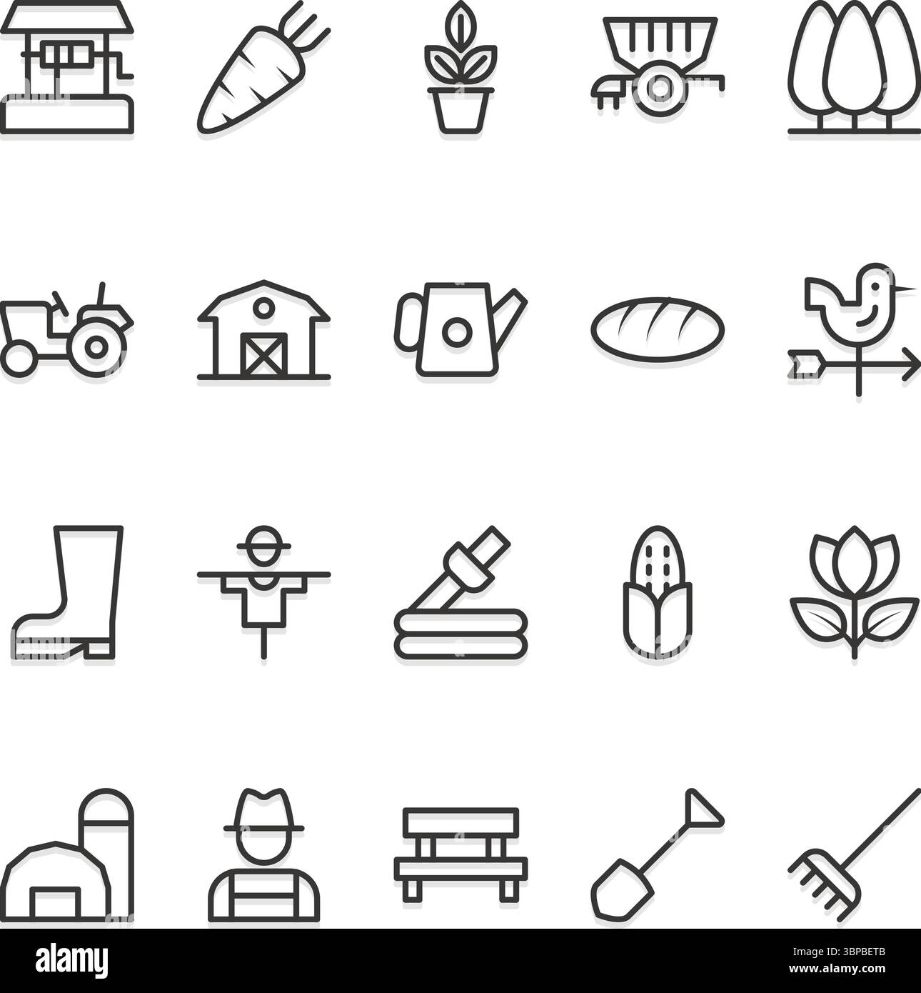 Outline icons set for Agriculture, Farming & Gardening Stock Vector
