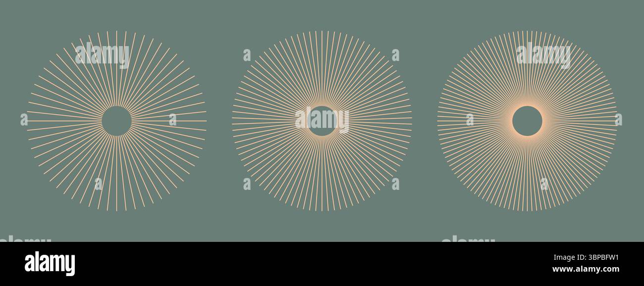 Fuzz Rays Radial circle lines. Circular lines elements. Symbol of Sun star rays ...