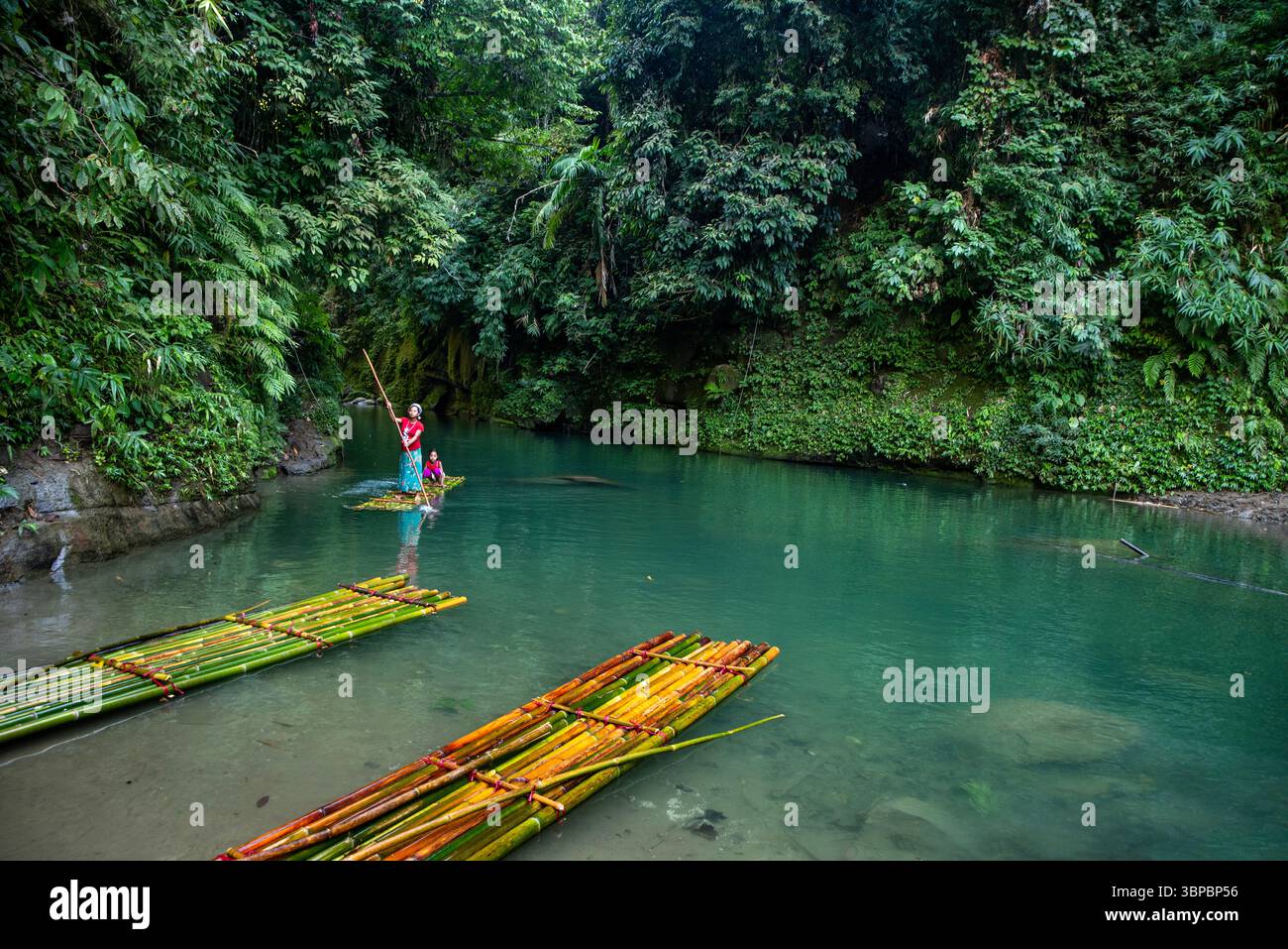Singular Raft Bamboo Rafting on a Tropical River. Debotakhum in Bandarban is a hidden ...