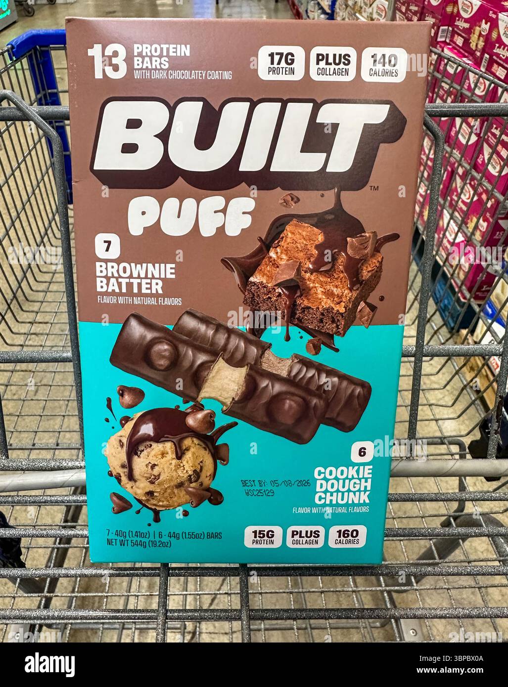 Built Puff Protein bars in a shopping cart. Merrillville, IN USA June 25, 2025 - Smartphone Captured Stock Image