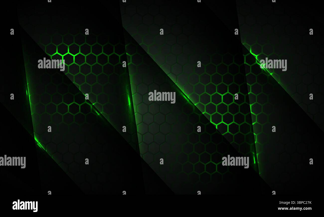 Dark green hexagon gaming abstract vector background with green colored ...