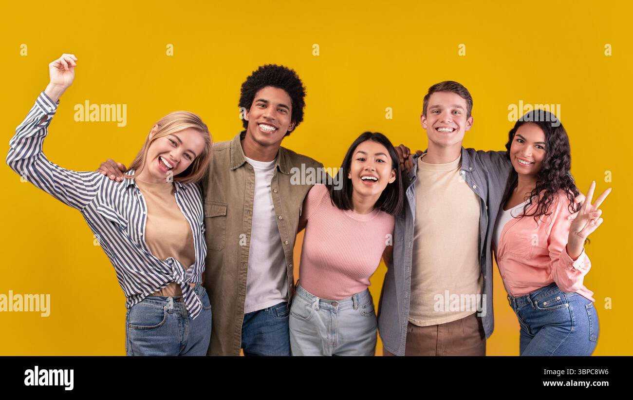 Friendship of international students and differ race pupils Stock Photo