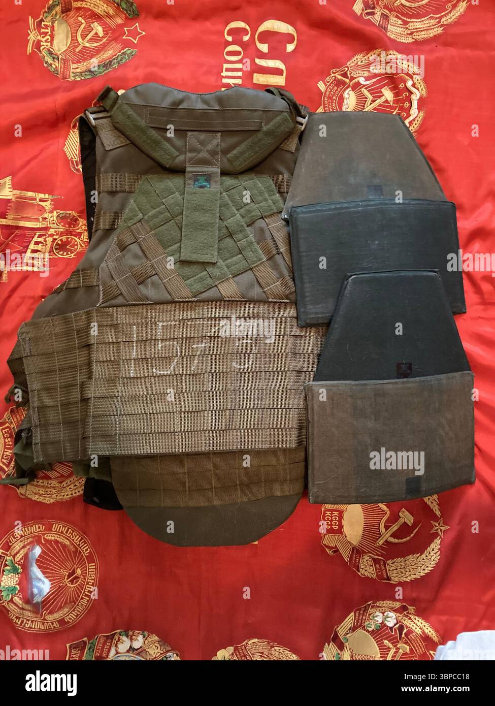 Russian FSB Fort Defender-2 body armor vest with MOLLE and ballistic plate - Smartphone Captured Stock Image