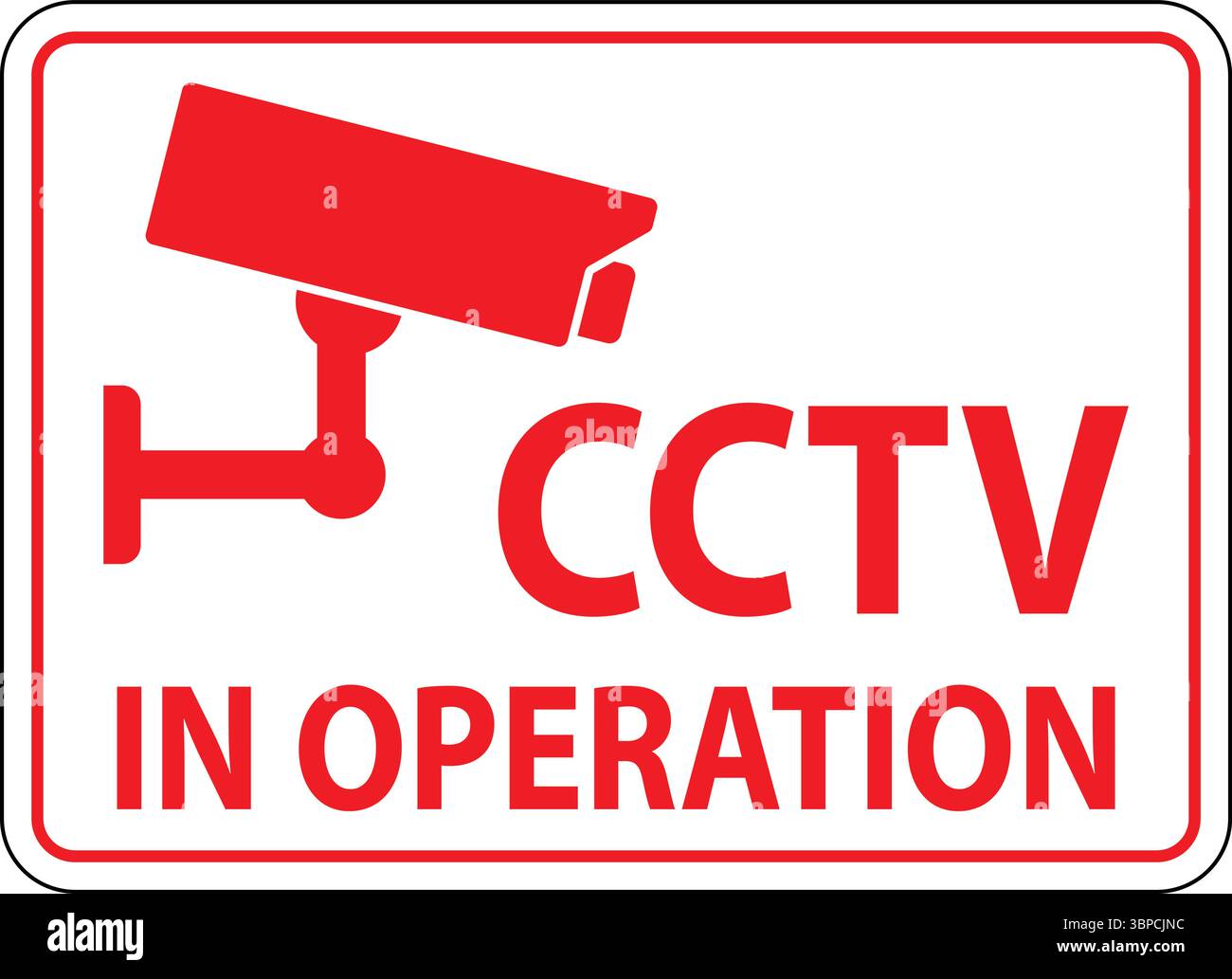 This image features a prominent red sign indicating CCTV surveillance in operation, emphasizing security and monitoring measures in various environmen Stock Vector