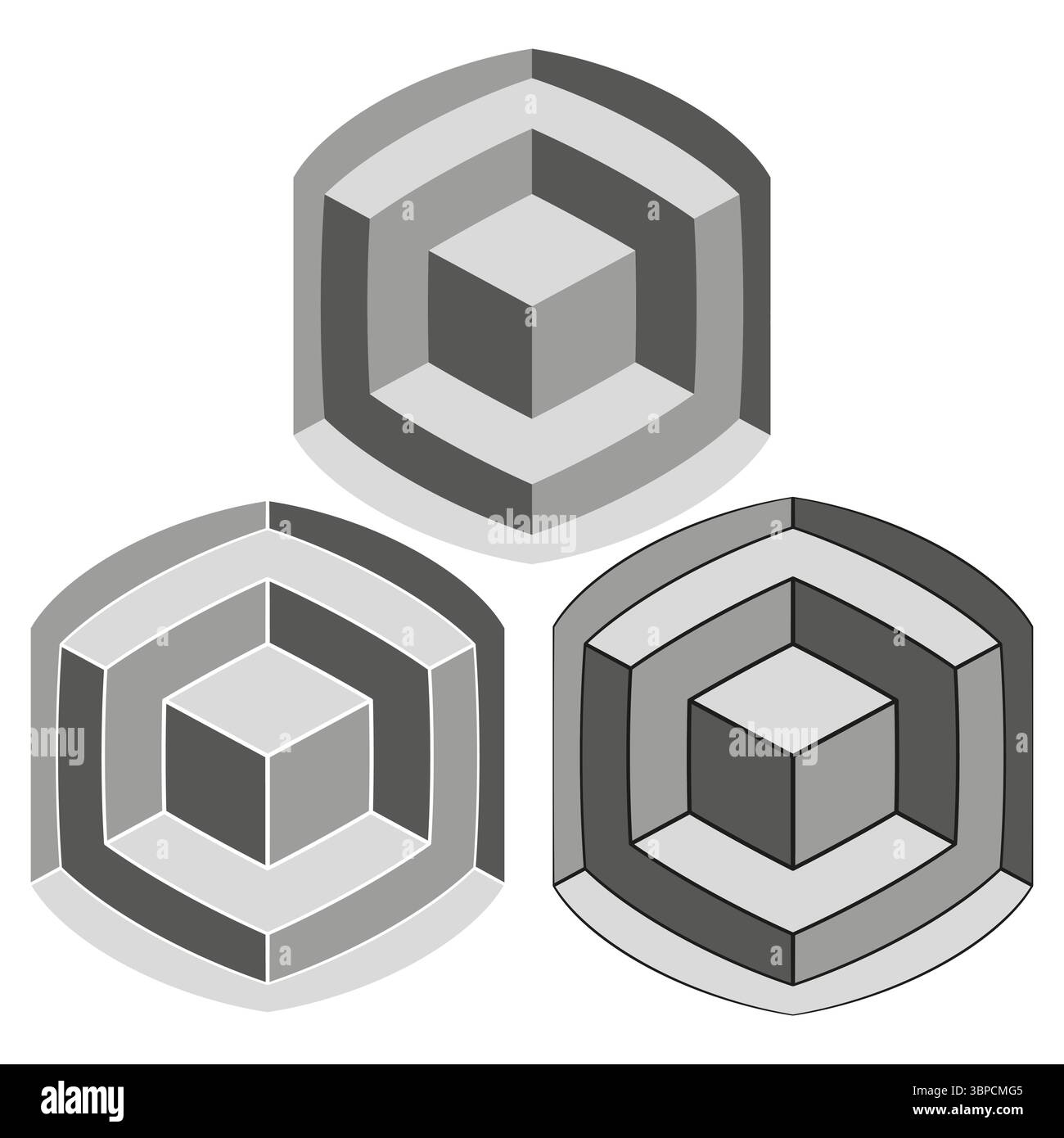 Rounded Cube Shape Geometric rounded hexagon. Optical cube illusion. Abstract soft shape ...