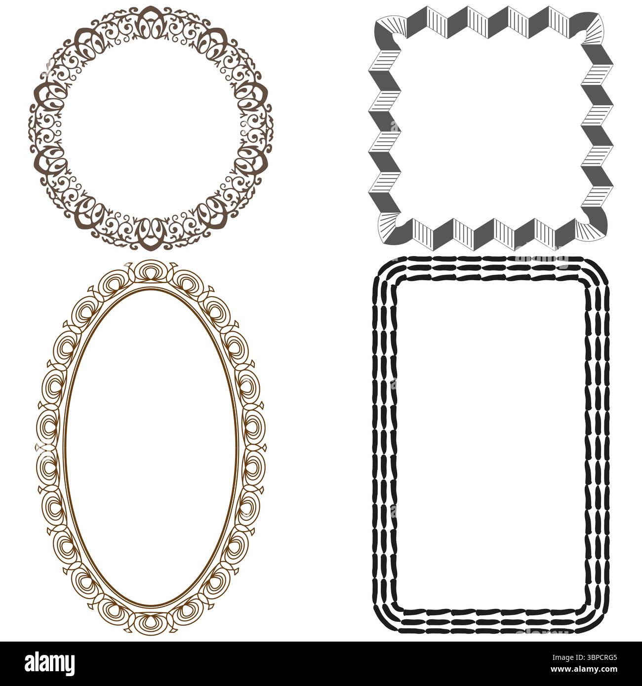 Mixed chain frames. Oval square borders. Textured loop set. Vector shape collection. Stock Vector
