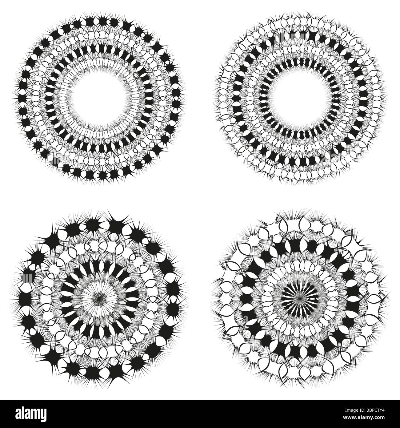 Radial pattern icons. Geometric rosette symbols. Concentric ring Vector ...