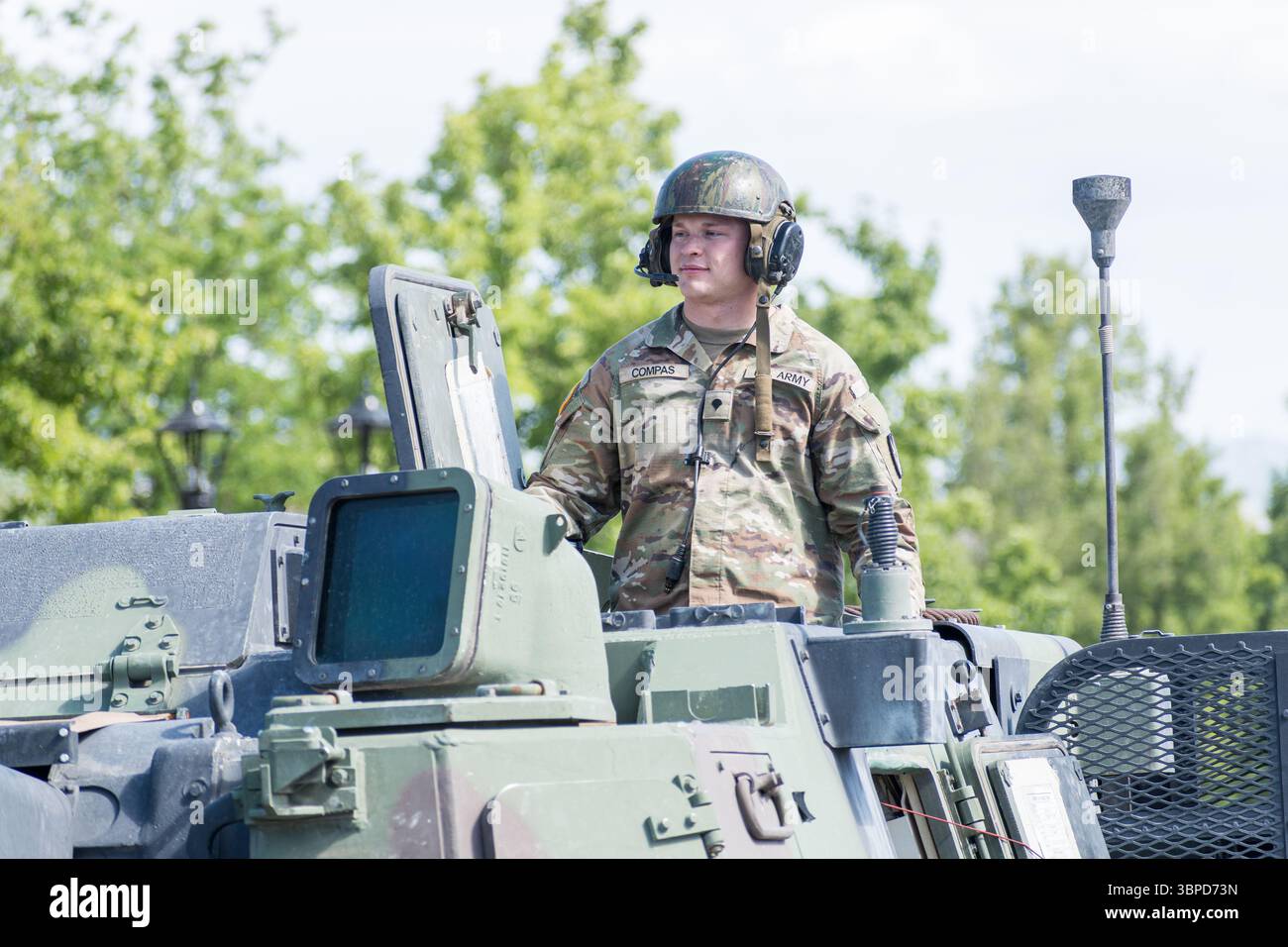 Provo, UT – July 4, 2025: US Army personnel ride atop a military ...