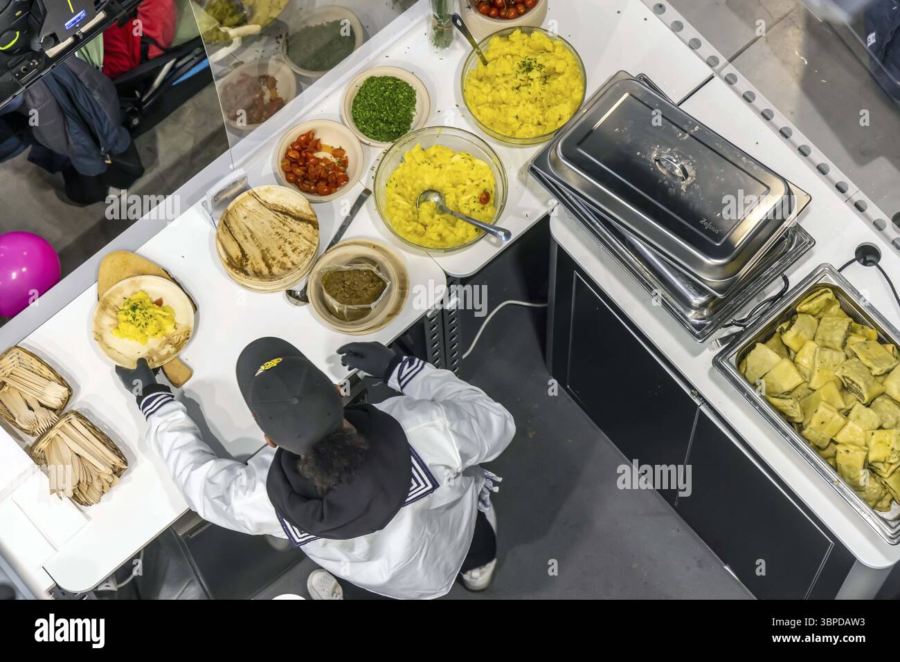 Maultaschen with potato salad. Caterer with Swabian regional dish during an event in Stuttgart, Baden-Wuerttemberg, Germany, Europe Stock Photo