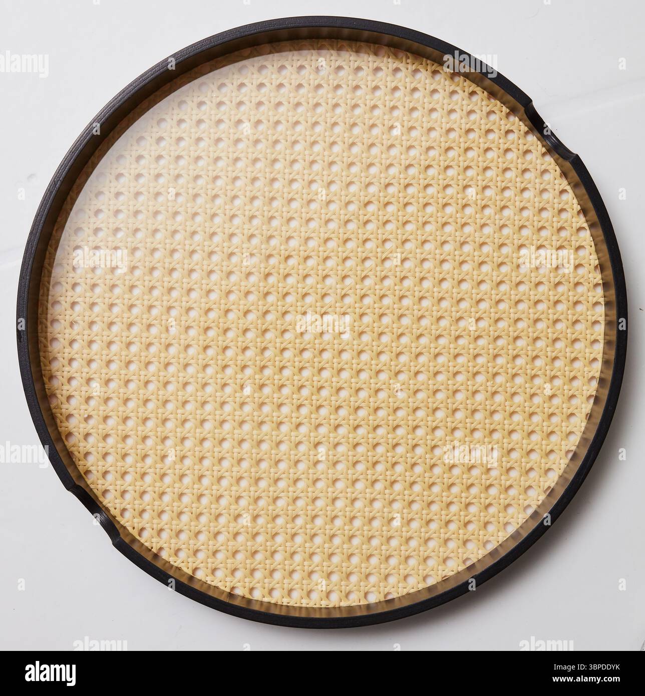 Aluminum tray, woven wood grid, top view isolated nature background with clipping path Stock Photo