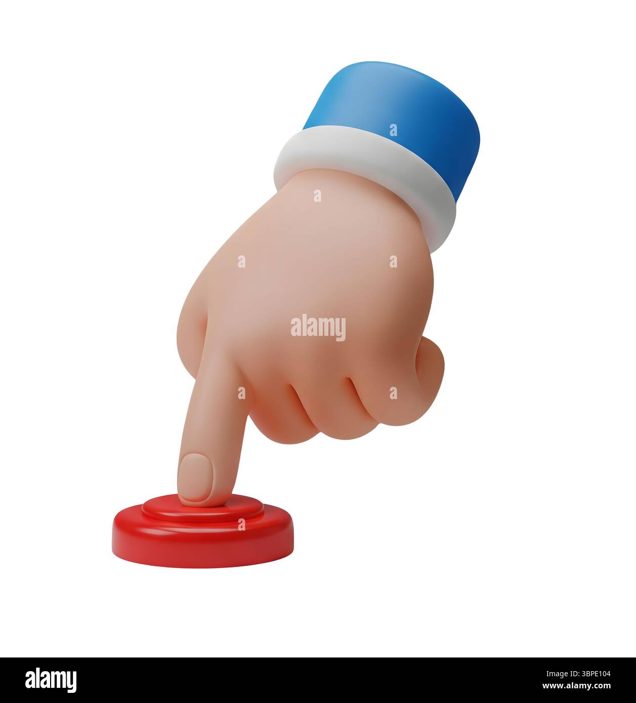 Finger Pressing a Red Button Minimalist 3D Rendering in a Soft And Smooth Renderer Stock Photo