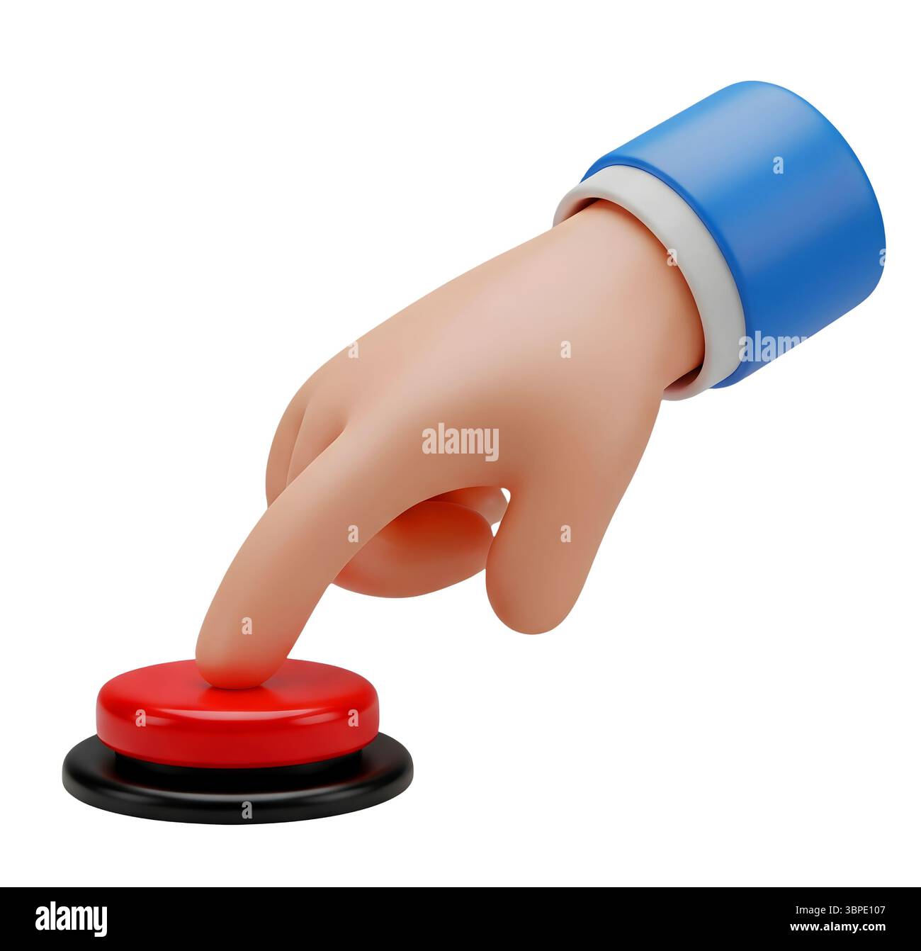Finger Pressing a Red Button Minimalist 3D Rendering in a Soft And Smooth Renderer Stock Photo