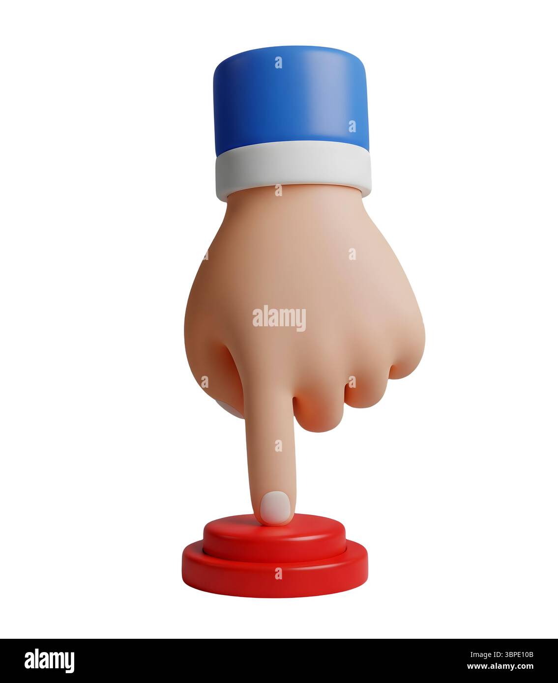 Finger Pressing a Red Button Minimalist 3D Rendering in a Soft And Smooth Renderer Stock Photo