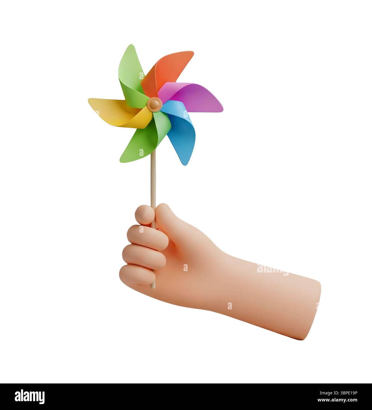 Pinwheel Hand Hand Holding a Colorful Rainbow Pinwheel Minimalist 3D Rendering in a ...